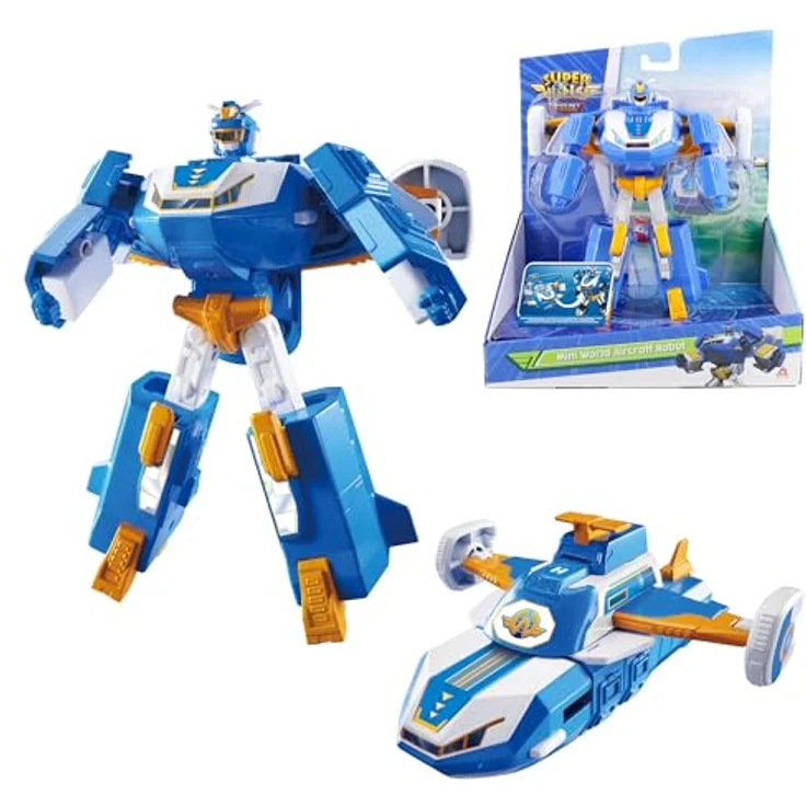 Super Wings 2-in-1 Mini World Aircraft Verwandlungsroboter, 18 cm groß mit Licht- und Soundeffekten, Transformer-Spielzeug für Mädchen und Jungen ab 3 Jahren, blau – Bild 1