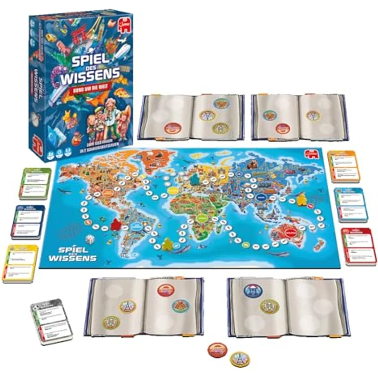 Jumbo 19952 Spiel des Wissens – Rund um die Welt Brettspiel, 744 Fragen, 6 Kategorien, ab 8 Jahren – Bild 1
