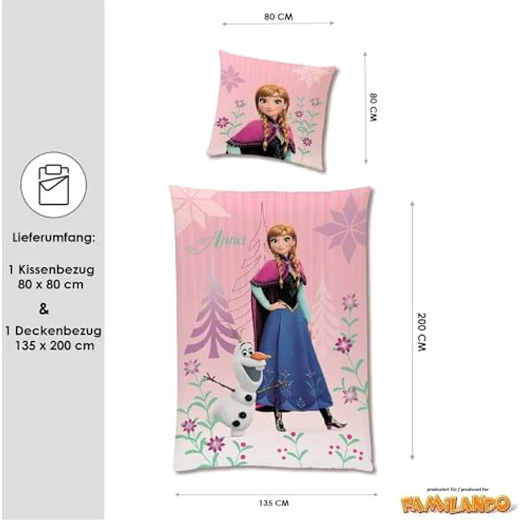 Disney Die Eiskönigin Bettwäsche Set 135x200 80x80 cm · Frozen Mädchenbettwäsche mit Anna und ELSA · Motiv Diamonds aus 100% Baumwolle mit Reißverschluss – Bild 3