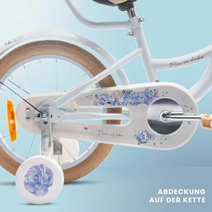 sun baby Mädchenfahrrad 16 Zoll Flower Bike mit Abnehmbarer Schubstange, für Mädchen von 2 bis 6 Jahre (Hellblau) – Bild 4