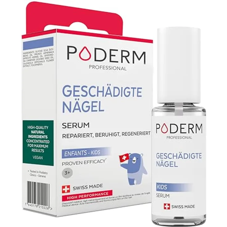 PODERM INTENSIVE NAGELPFLEGE FÜR KINDER & BABYS, Beruhigt, repariert und stärkt, für gesunde Nägel ab 3 Monaten, von Experten empfohlen, hergestellt in der Schweiz