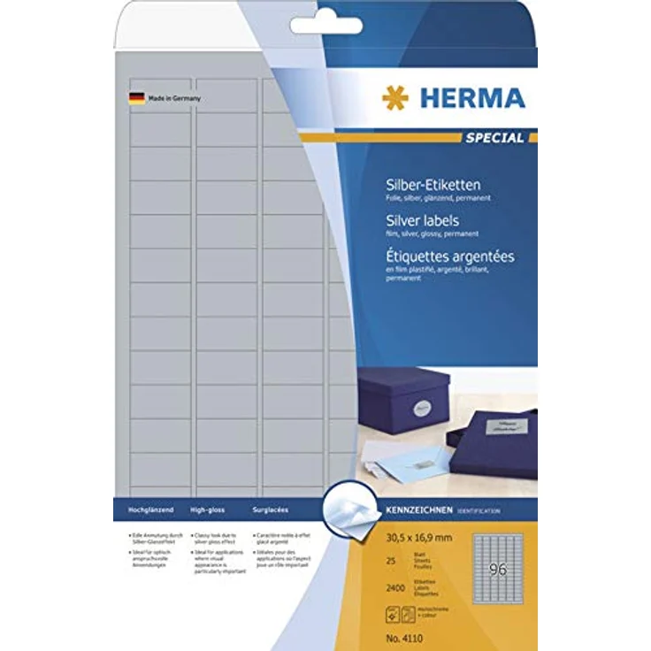 HERMA Folienetiketten 4117, 25 silberne selbstklebende Etiketten, 210 x 297 mm, wasserabweisend und reißfest – Bild 2