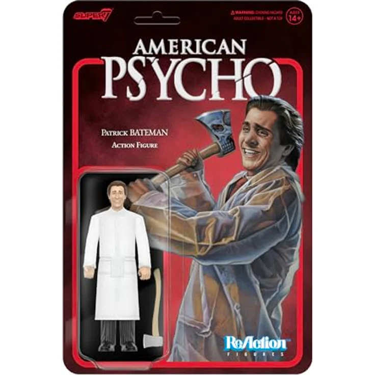 Super7 American Psycho (2000) Reaction Actionfigur Patrick Bateman (Raincoat), 10 cm mit Axt-Zubehör und beweglichen Teilen – Bild 1