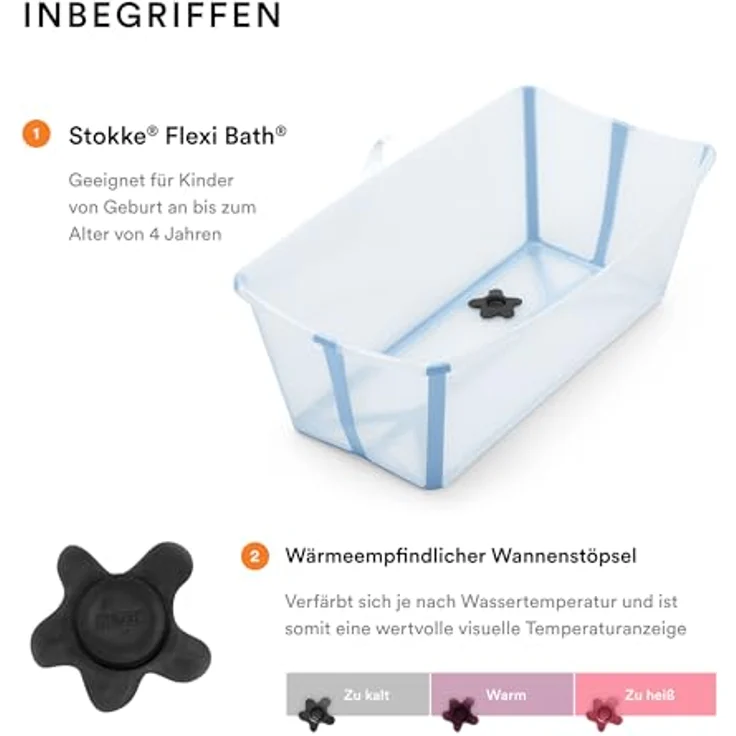 Stokke Flexi Bath, Ocean Blue - Faltbare Babybadewanne - Leichte Konstruktion, robust & einfach zu verstauen - Bequem für zuhause oder auf Reisen - Ideal für Neugeborene und Babys – Bild 3