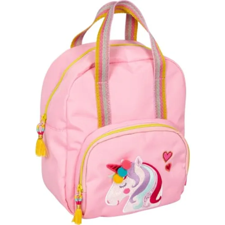 Die Spiegelburg Einhorn-Paradies Rucksack Glitzer Einhorn, Kindergartenrucksack mit Applikation und Stickereien, ca. 20 x 25 x 12 cm, abnehmbarer Brustgurt