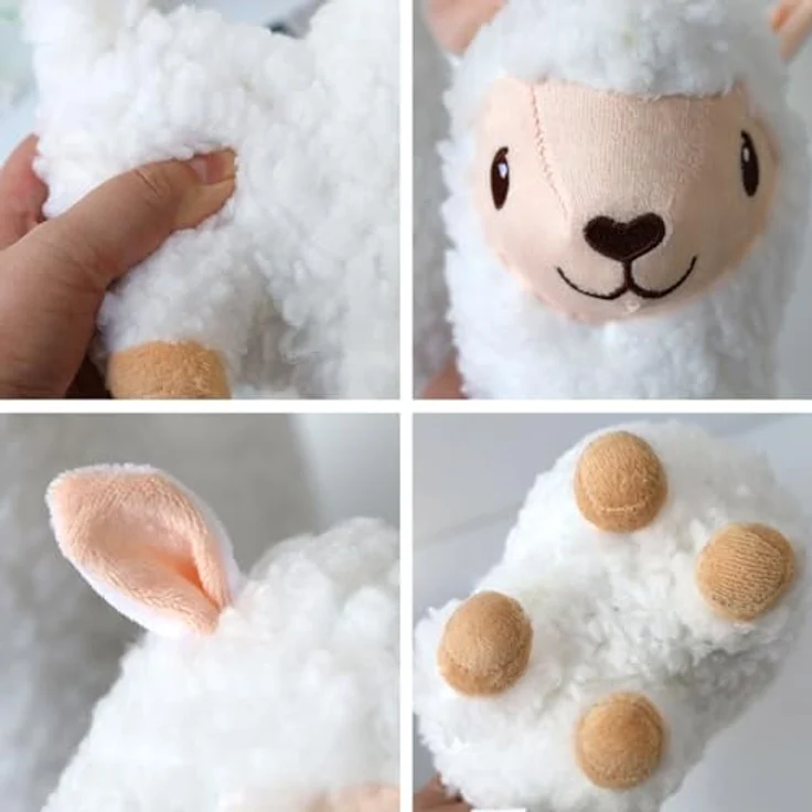 Herfair Alpaka Kuscheltier, Plüschtier aus weicher Lammfellwolle, 33cm, weiß, ideal als Geschenk für Kinder – Bild 5
