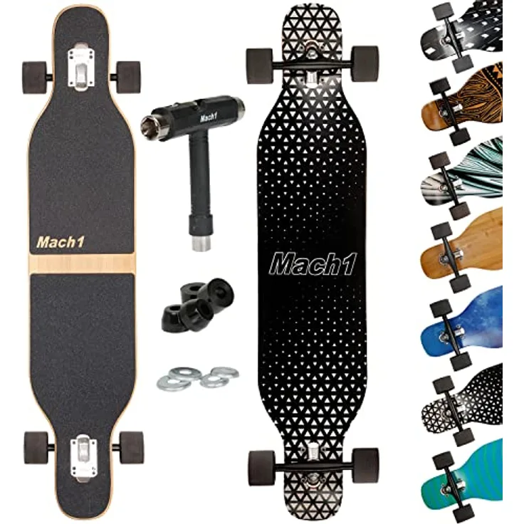 Mach1 Bambus Longboard mit Keramik Kugellager + T-Tool - Skateboard Drop Through Cruiser Komplettboard - 2853