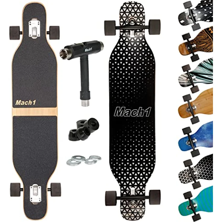 Mach1 Bambus Longboard mit Keramik Kugellager + T-Tool - Skateboard Drop Through Cruiser Komplettboard - 2853 – Bild 1