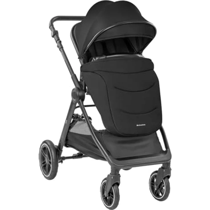 Kikka Boo Kombikinderwagen Ava 3 in 1, schwarz, mit Babywanne, Babyschale, Gummirädern, ab Geburt bis 22 kg, klappbare Sitzeinheit, 360° drehbare Vorderräder – Bild 2