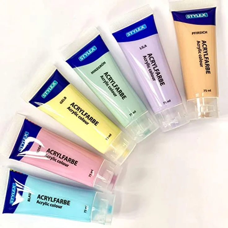 Stylex 28629 Pastell Acrylfarben Set, 6 Tuben á 75 ml, matt, lichtbeständig, schnelltrocknend, wasserfest, hohe Deck- und Farbkraft – Bild 2