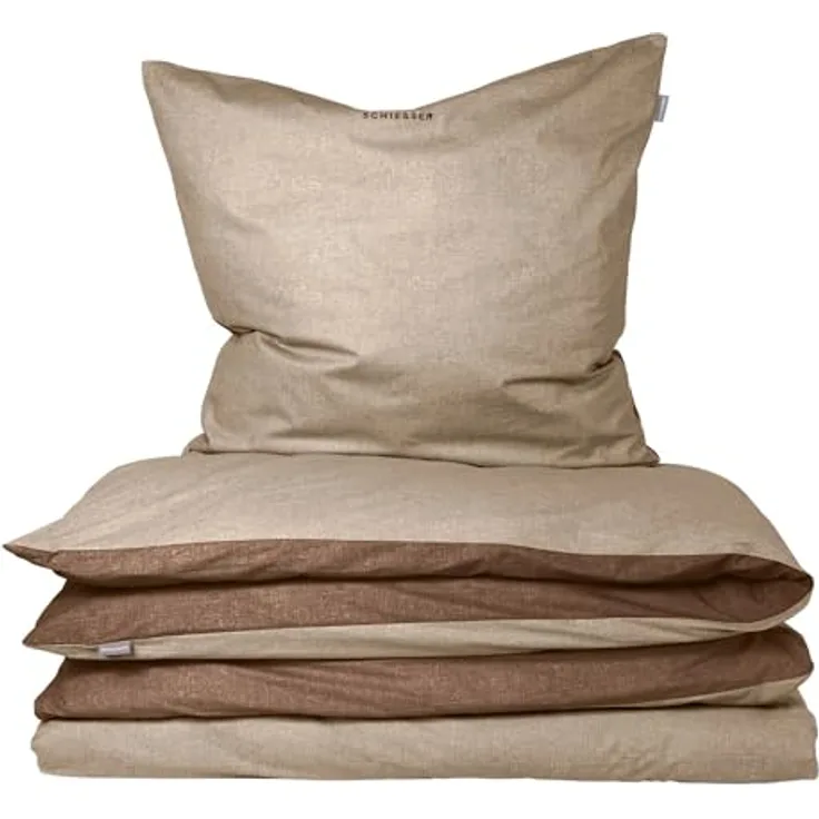 Schiesser Feinbiber Wendebettwäsche Doubleface, 100% Baumwolle, Farbe:Sand und Braun, Größe:135 cm x 200 cm