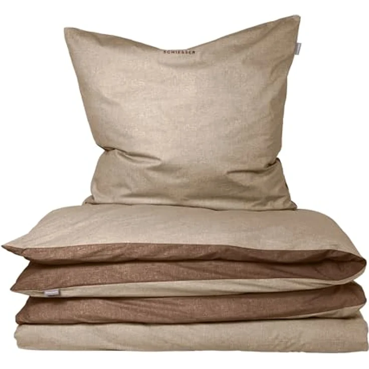 Schiesser Feinbiber Wendebettwäsche Doubleface, 100% Baumwolle, Farbe:Sand und Braun, Größe:135 cm x 200 cm – Bild 1