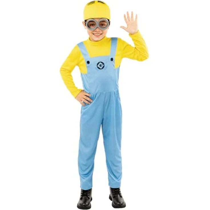 Funidelia Offizielles Minions Dave Kostüm für Kinder, Gelb, mit Mütze, Brille und Overall, Größe 5-6 Jahre für Partys, Karneval und Halloween