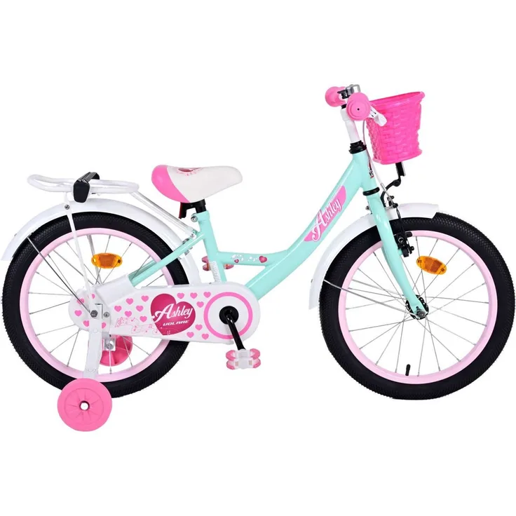 T&Y Trade Kinderfahrrad 18 Zoll Mädchenfahrrad Ashley 31836, Rücktrittbremse, Gepäckträger, Stützräder, Korb, Seitenständer, grün