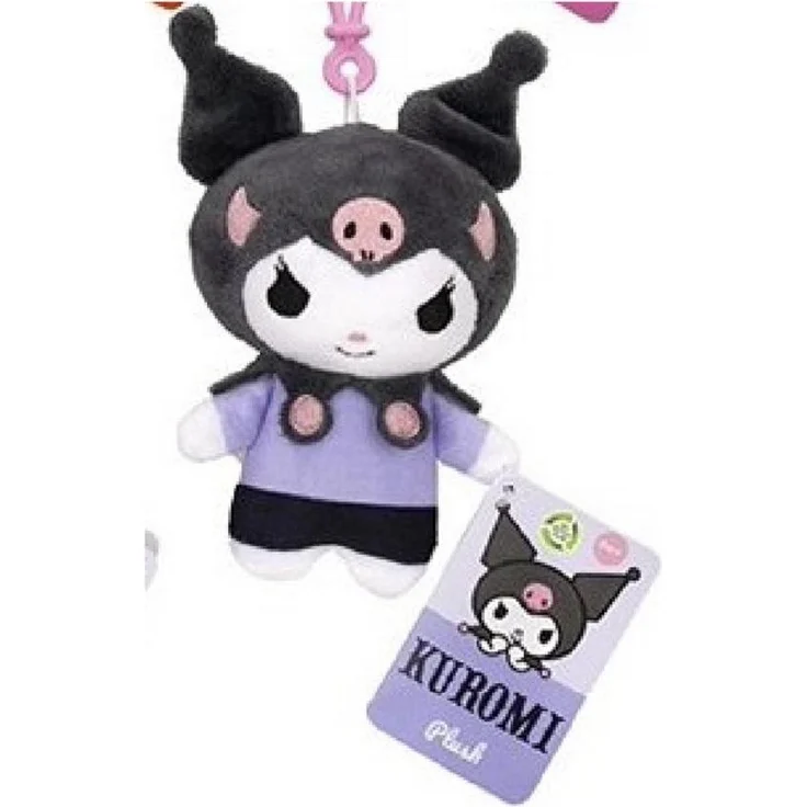 SANRIO Hello Kitty Plüschtier Bagclip XXL (12 cm) mit Halloween-Motiv, schwarz-lila, kuscheliges Stofftier für Kinder und Anime-Fans