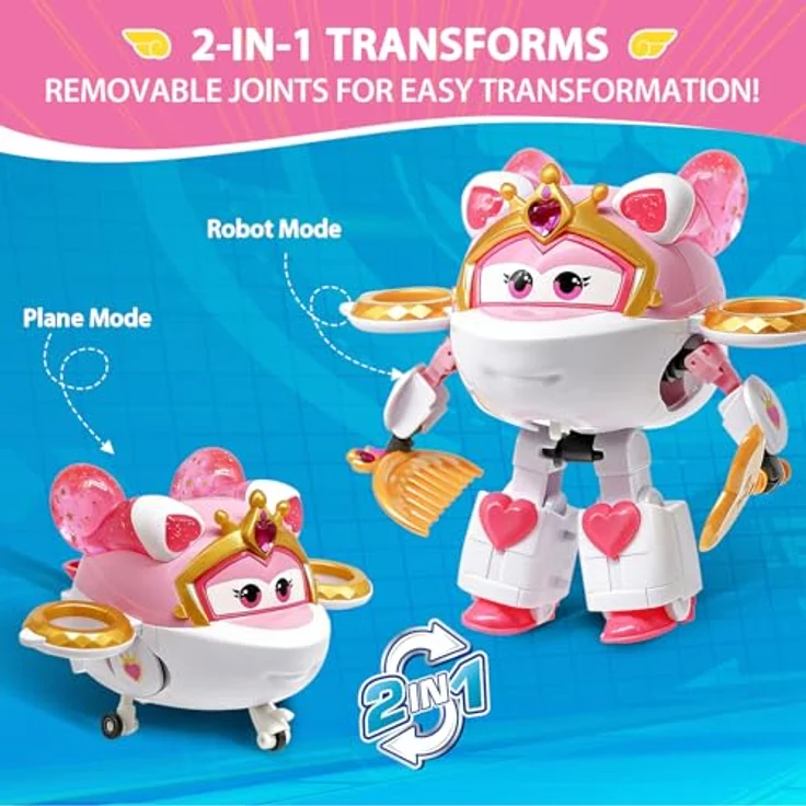 Super Wings Sara & Dizzy, 2-in-1 verwandelbares Spielzeug-Set, 12,7 cm große Actionfiguren, Roboter- und Flugzeugmodus für Kinder ab 3 Jahren – Bild 3