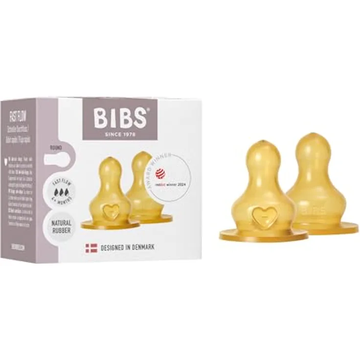Bibs Trinksauger 2er Pack Latex Bottle Nipple, schneller Nahrungsfluss mit Anti-Kolik-Ventil, naturfarben