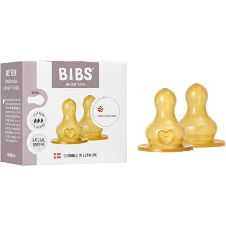 Bibs Trinksauger 2er Pack Latex Bottle Nipple, schneller Nahrungsfluss mit Anti-Kolik-Ventil, naturfarben – Bild 1