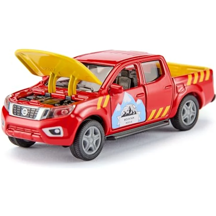 SIKU 1:50 Nissan Navara mit Rettungshubschrauber, Pickup mit Anhängekupplung und drehenden Rotorblättern – Bild 2