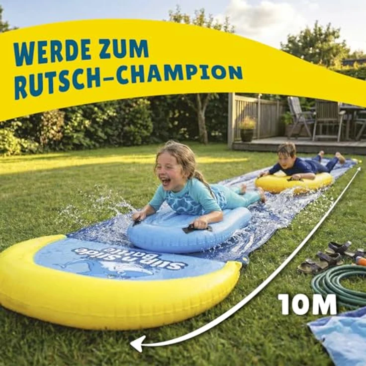 OriginalCup Wasserrutschmatte Riesen Pack XXL, 10 Meter Doppelbahn mit 2 Bodyboards, Premium-Qualität, Selbstbewässerungssystem für epische Slip'n Slide Wasserspiele – Bild 3