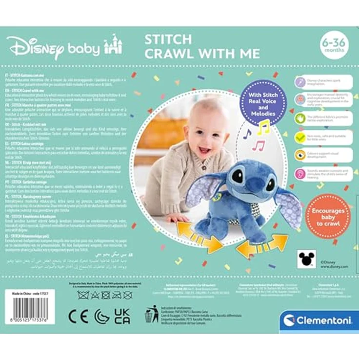 Clementoni® Plüschfigur Disney Baby Krabbel mit mir Stitch, interaktives Kuscheltier mit Sound und Bewegungsanregung – Bild 3