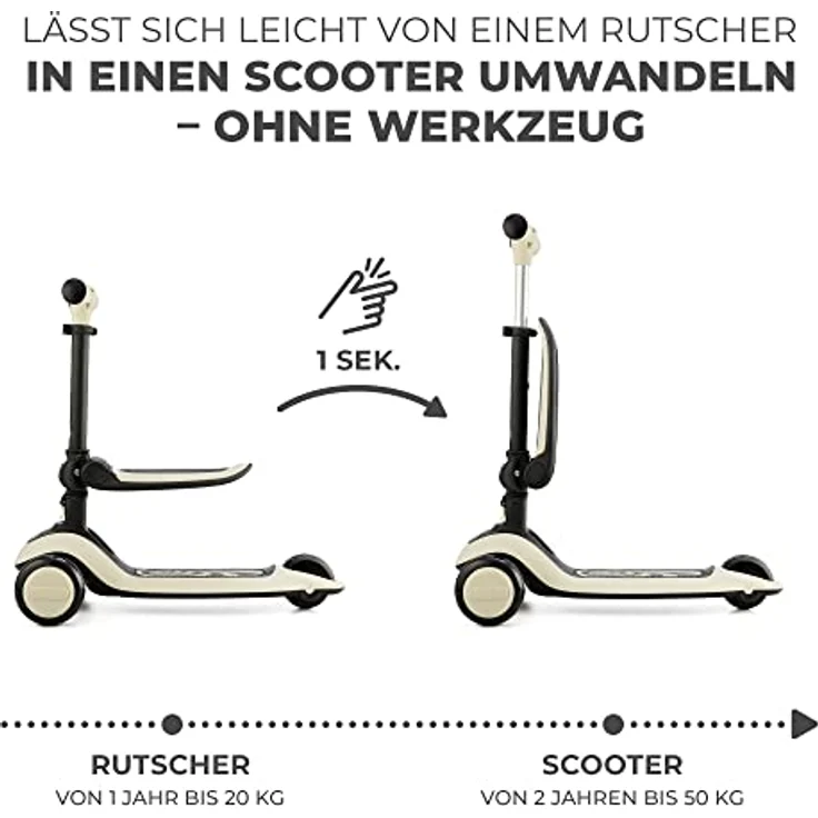 kk Kinderkraft Halley Scooter 2 in 1, Kinderroller ab 1 Jahr bis zu 50 kg, Tretroller, Dreirad Roller mit Klappbar Sitz, LED Räder, Höheverstellbare Lenker, Zusammenklappen, Modernes Design, Weiß – Bild 5