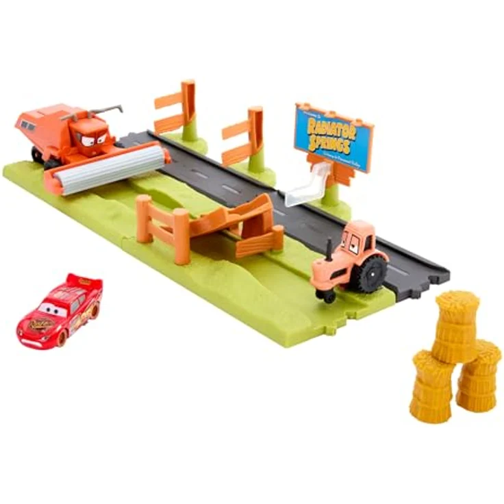 Mattel DISNEY Pixar Cars Trecker Erschrecker-Rennbahn Flucht vor Frank, Spielset mit 3 Autos, 2 Spielmöglichkeiten und Stunt-Rennen für Kinder ab 3 Jahren, HRX48 – Bild 1
