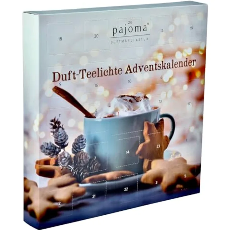 Pajoma Adventskalender Christmas Cup, 24 Duft Teelichte in 6 Duftrichtungen & 1 Teelichthalter, hergestellt in Deutschland