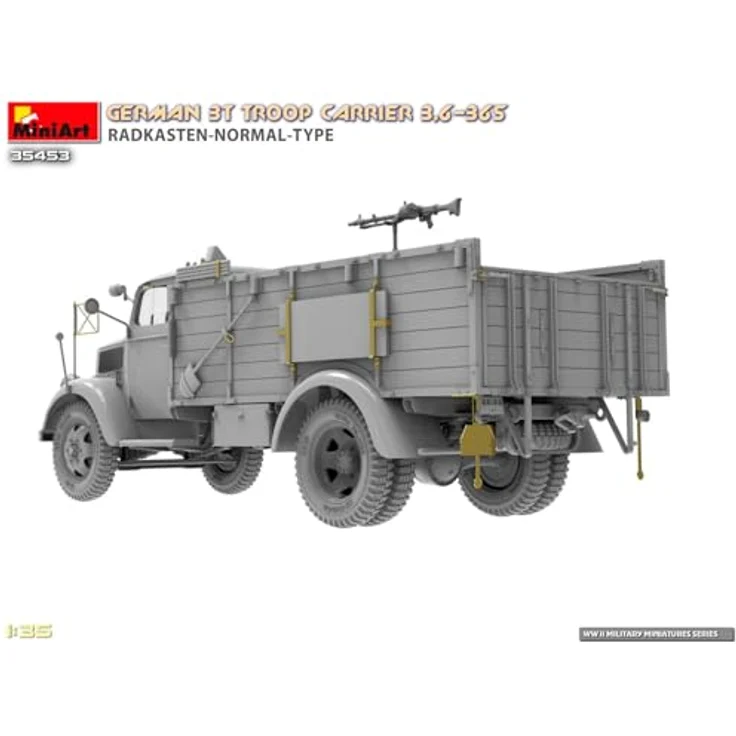 Mini Art Miniart 1:35 - German 3T Truck 3,6-36S Radkasten Normal Type, detaillierter Modellbausatz mit Truppenbänken für Wehrmacht-Transporter – Bild 12