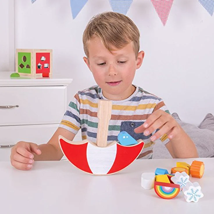 Bigjigs Toys Gleichgewichtsspiel Wetter, Holzspielzeug mit Schirm-Design und Wetter-Themenfiguren – Bild 5