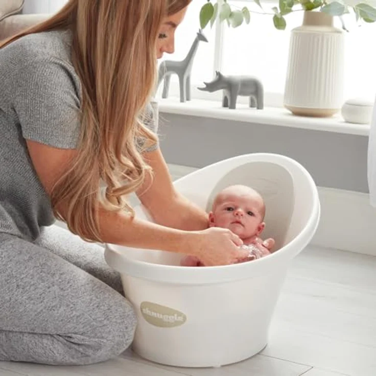 Shnuggle Babywanne für Neugeborene, mit integrierter Stützbeule und weicher Rückenlehne, inkl. Stecker, Taupe – Bild 4