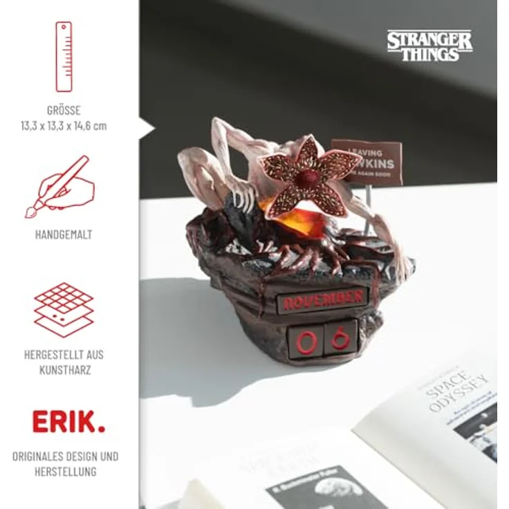 Grupo Erik Stranger Things Demogorgon 3D Ewiger Kalender, handbemalt aus Harz, immerwährendes Datumsmanagement, ideales Geschenk für Fans – Bild 2
