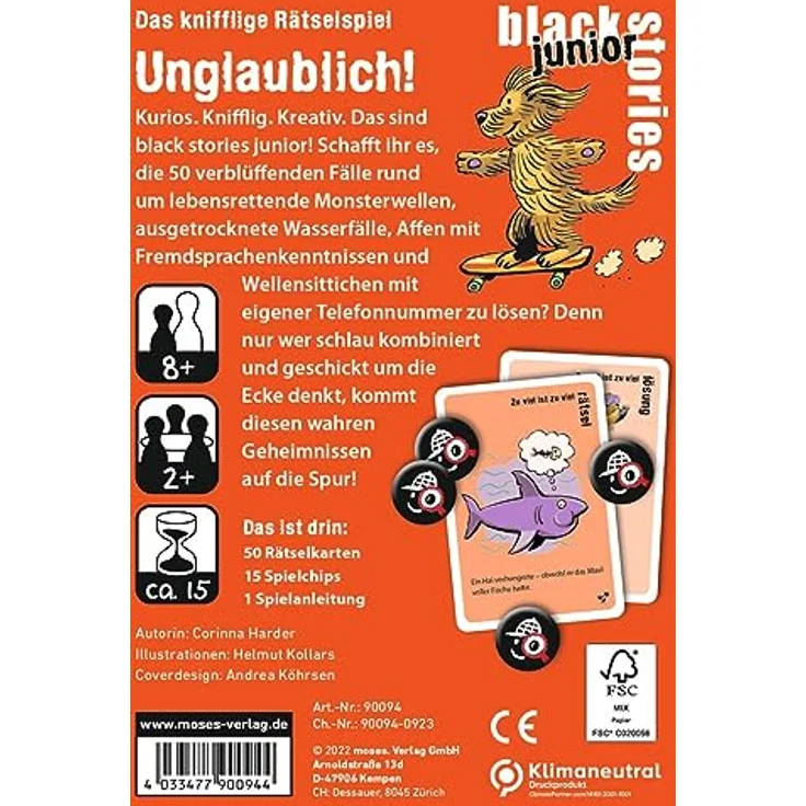 moses. Black Stories junior Unglaublich! - Rätselspiel für Kinder ab 8 Jahren, mit 50 verblüffend wahren Rätselfällen, Spielvariante und Punktechips. – Bild 3