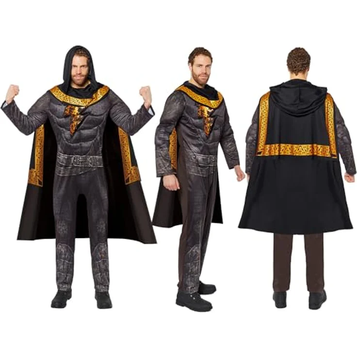 Amscan Black Adam Erwachsenenkostüm, wattierter Overall mit Kapuzen-Umhang, Größe L – Bild 5