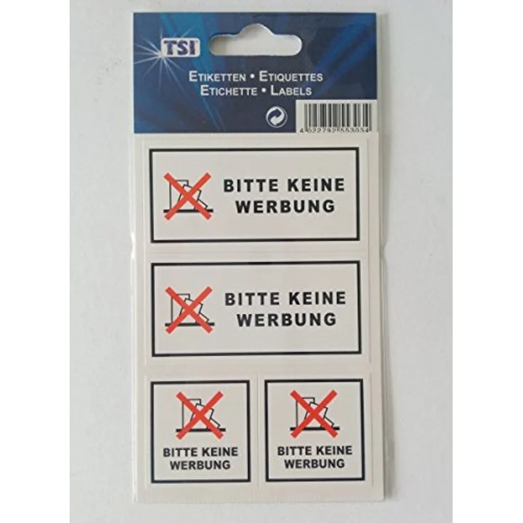 TSI 55304 Etiketten 'BITTE KEINE WERBUNG' Briefkasten Schilder, selbstklebendes 4er Set mit 2x Werbung vermeiden und 1x Danke, lieber Briefträger – Bild 2