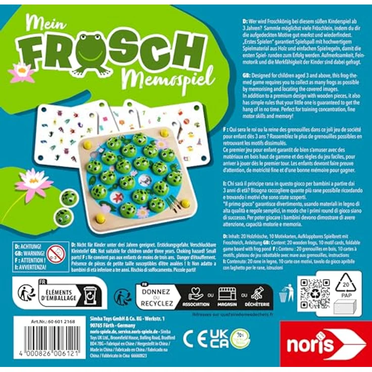 Noris Mein Frosch Memo-Spiel, Legespiel mit Holzfröschen für Kinder – Bild 2