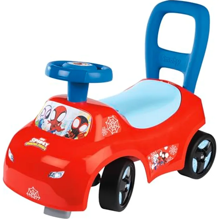 Smoby Spidey Rutscher, wendiges Kinderfahrzeug mit Hupenlenkrad, Rückenstütze, Staufach und Kippschutz, für Kinder ab 10 Monaten