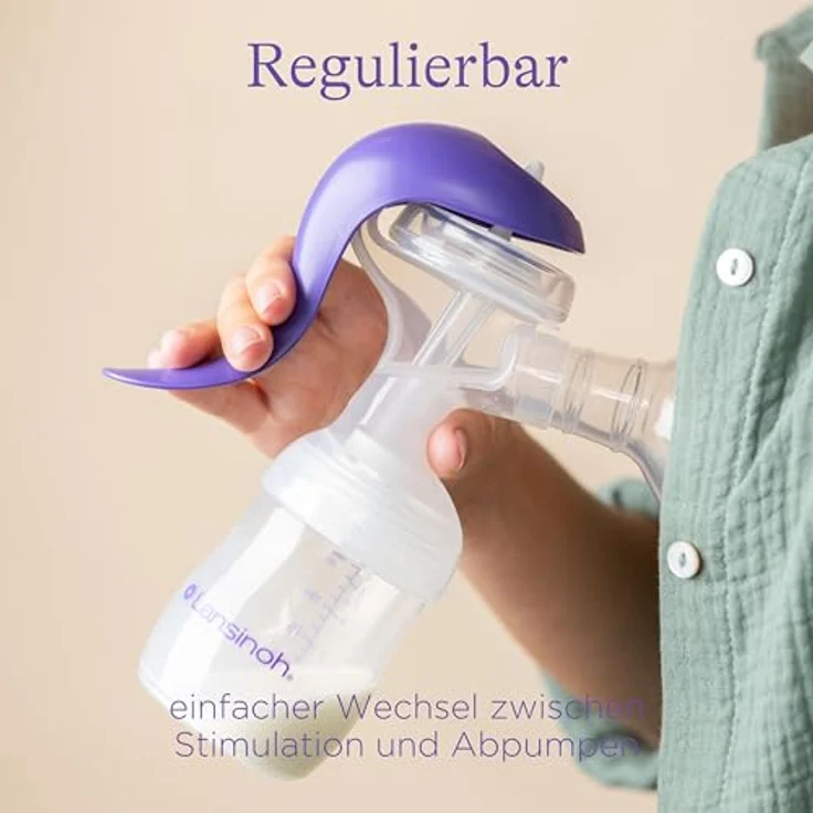 Lansinoh Handmilchpumpe - leichte und leise manuelle Milchpumpe mit Easy-Express Griff und einstellbarer 2-Rhythmen-Technologie - inklusive Muttermilchbeutel und NaturalWave Sauger in Größe S – Bild 3