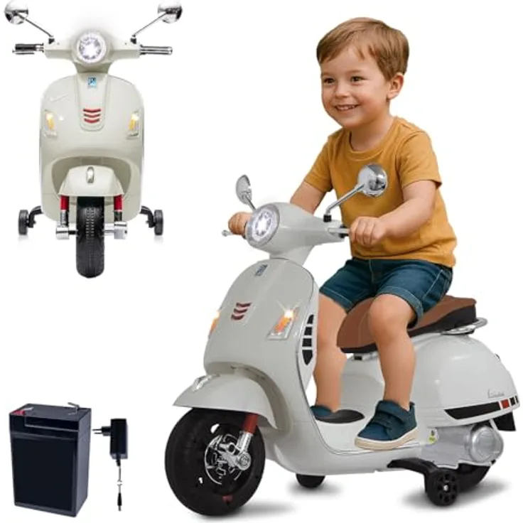Weiss Ride-on Vespa GTS 125 Li-Power 12.6, elektrisches Kinderfahrzeug mit 60 km/h und Lithium-Ionen-Akku, weiss