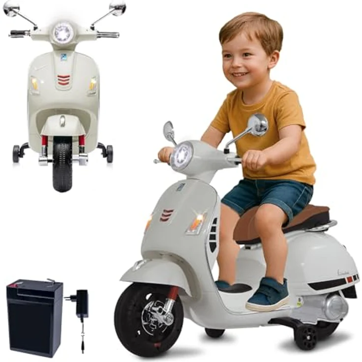 Weiss Ride-on Vespa GTS 125 Li-Power 12.6, elektrisches Kinderfahrzeug mit 60 km/h und Lithium-Ionen-Akku, weiss – Bild 1