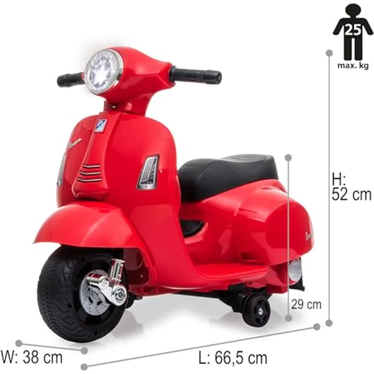 JAMARA Ride-on Vespa Mini rot, Elektrofahrzeug für Kinder mit 8,4V Lithium-Ionen Akku und LED Scheinwerfer – Bild 3