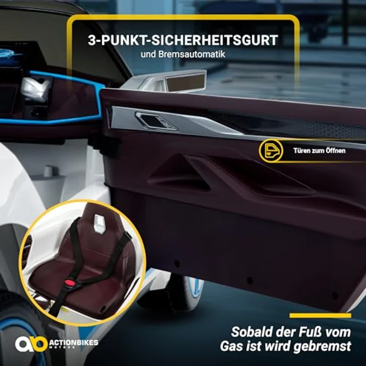 Actionbikes Motors Kinder Elektroauto BMW i4 Weiß | 2,4 Ghz Fernbedienung, LED-Scheinwerfer, Bluetooth, MP3, USB, Soft-Start-Funktion – Bild 4