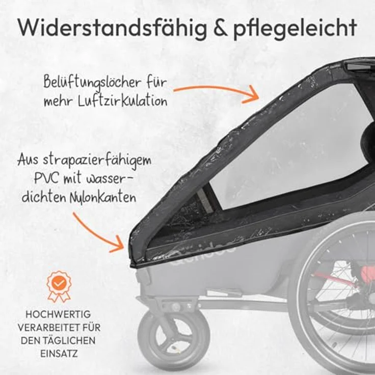 Qeridoo Kinderwagen-Regenschutzhülle Kidgoo 1, Regenschutz Regenverdeck für Qeridoo Fahrradanhänger Kidgoo 1, transparente Folie mit Belüftungslöchern, Polyethylen, passend für Qeridoo Kidgoo 1 – Bild 6