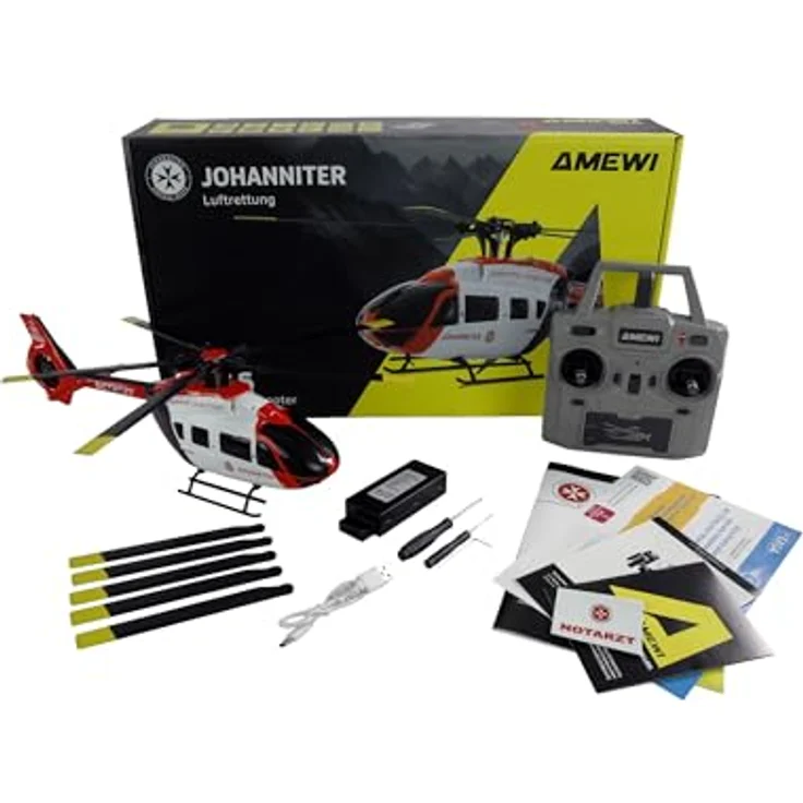 Amewi Johanniter H145 Helikopter, Brushless 6-Kanal mit stabiler Höhensteuerung und automatischer Start-/Landefunktion, RTF – Bild 2