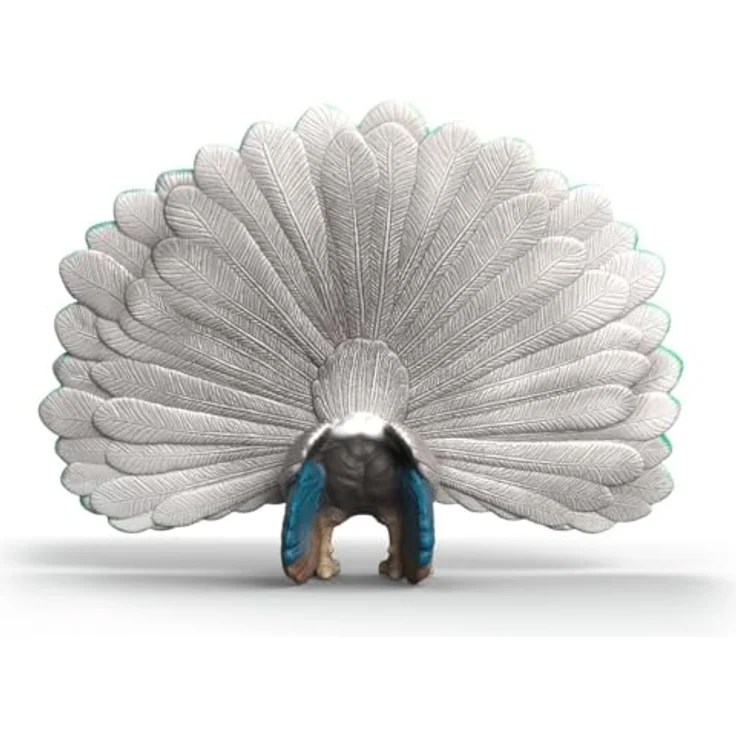 Schleich Pfau Figur Farm World, detailgetreue Nachbildung mit schillernden Schwanzfedern in Blau, Grün und Gold, 3,6 x 11 x 8 cm – Bild 4