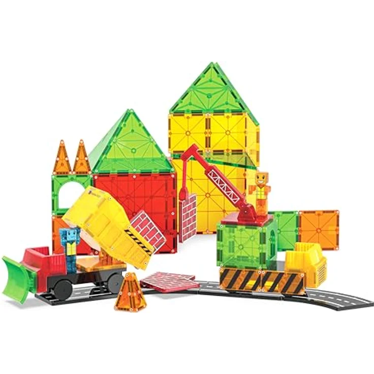 Magna-Tiles Builder XL 50 STK., Magnetisches Konstruktions-Set mit Auto-Chassis und beweglichen Teilen, bunt – Bild 5