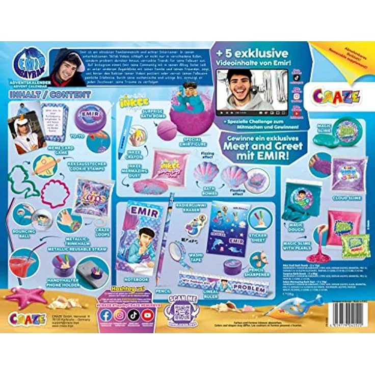 CRAZE Adventskalender Kinder, Tiktok-Star Emir Bayrak Mermaid Spielzeug Weihnachtskalender Kinder mit INKEE Badekugeln, Compund Mix und exklusivem Content - 40522 Multicolor – Bild 2