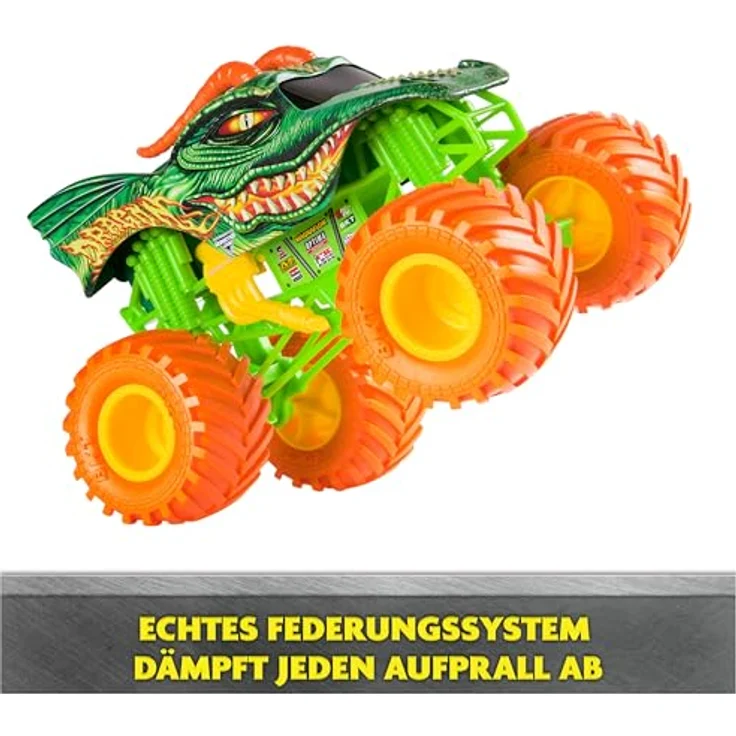 Monster Jam Dragon Monster Truck, detailreiches Metall-Spritzguss-Fahrzeug im Maßstab 1:24 mit funktionierender Federung und BKT-Gummireifen, Spielzeug für Kinder ab 3 Jahren – Bild 5