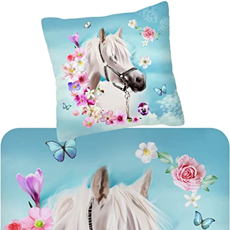 ESPiCO Bettwäsche Trendy Bedding My Beauty Pferd Ross Gaul Blumen Blüten Geblümt Bunt, 100% Baumwolle, Öko-Tex Standard 100, Größe: 135 cm x 200 cm – Bild 2