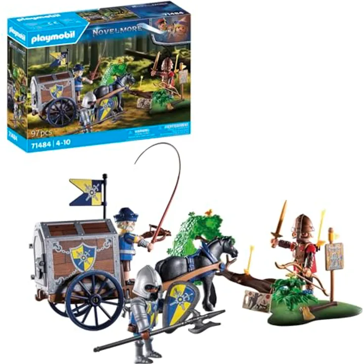 PLAYMOBIL 71484 Überfall auf Transportwagen, Ritterspielwelt Novelmore mit geheimen Bauplänen und Drachengold